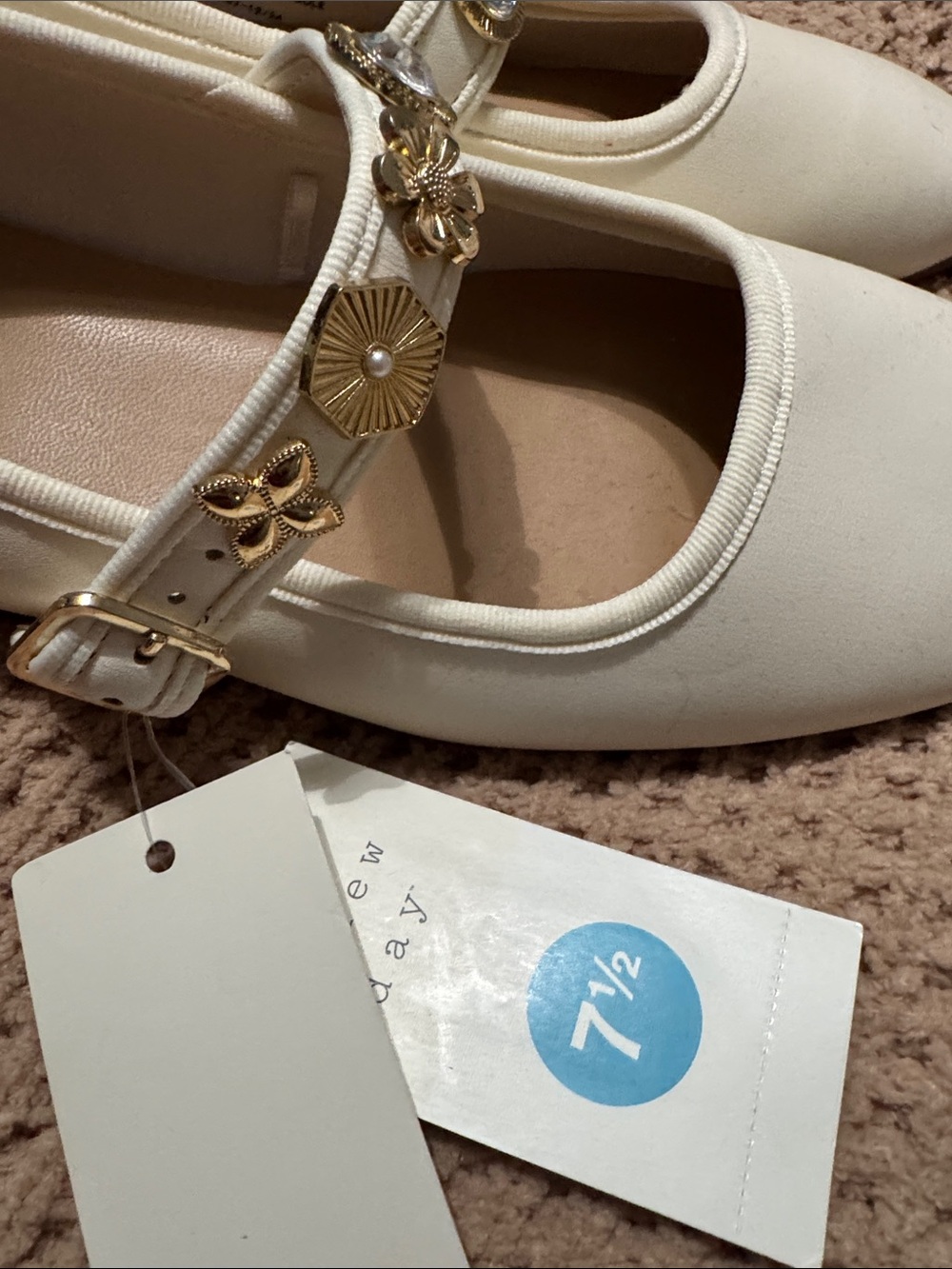 Cream Mary Jane Flats with Gold Floral Embellishments by a New Day 🎯 - Picture 7 of 8